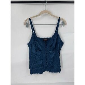 Shyanne Lace Trim Satin Babydoll Cami Top Women M Blue Y2K Inspired Festival